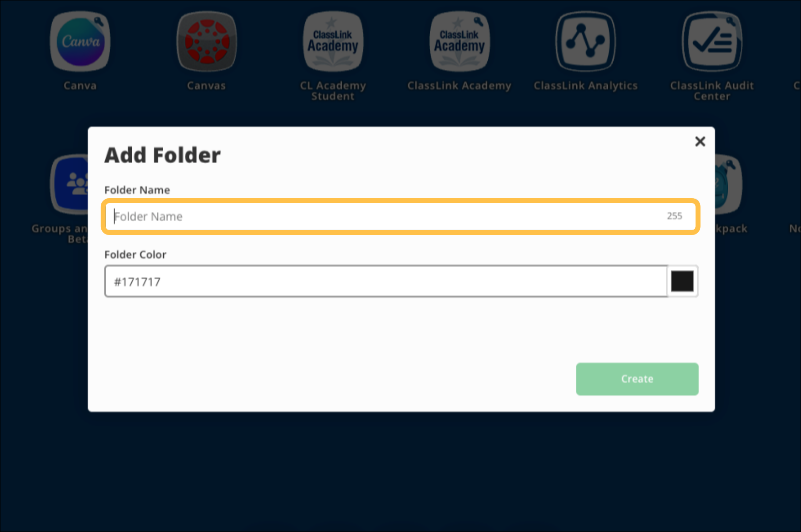 Create a folder on your LaunchPad home page