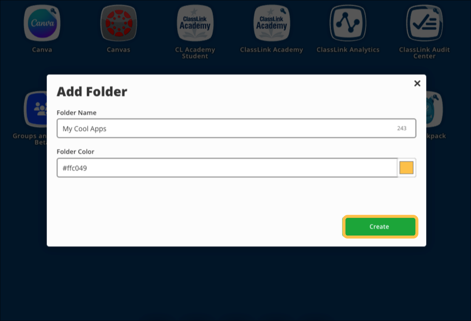 Create a folder on your LaunchPad home page