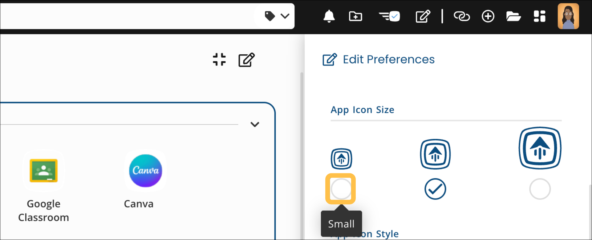 Dynamic Theme Edit Preferences: Change your LaunchPad app icon size