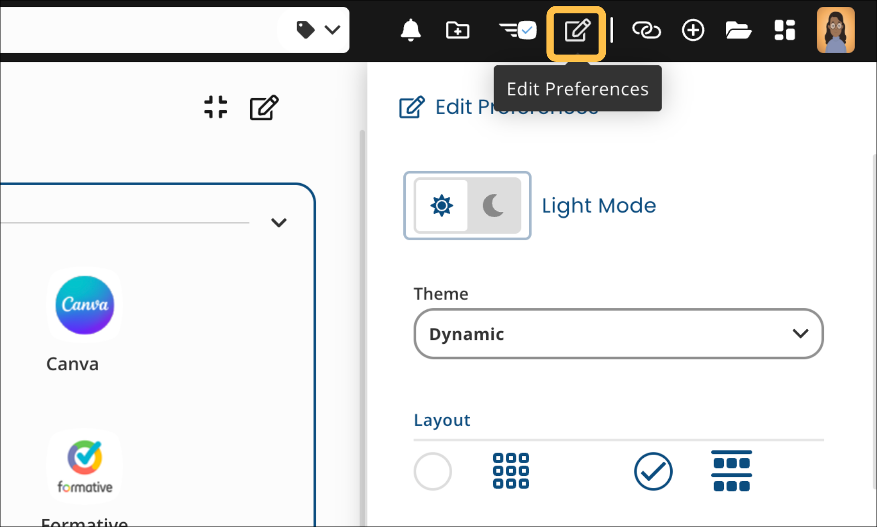 Dynamic Theme Edit Preferences: Switch between Light and Dark Mode