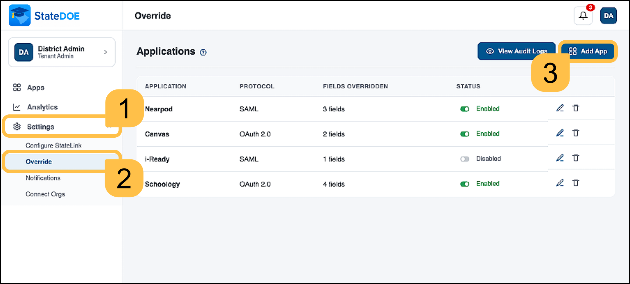 Configure app overrides in your ClassLink state portal