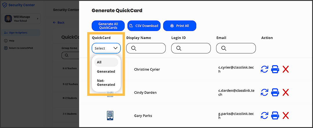 QuickCard Management for Delegated Users: Generate QuickCards